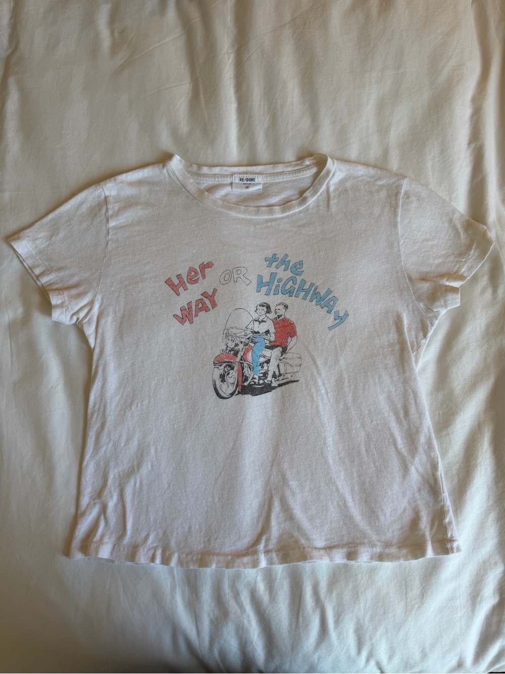 ReDone Her Way or The Highway Graphic Tee - White